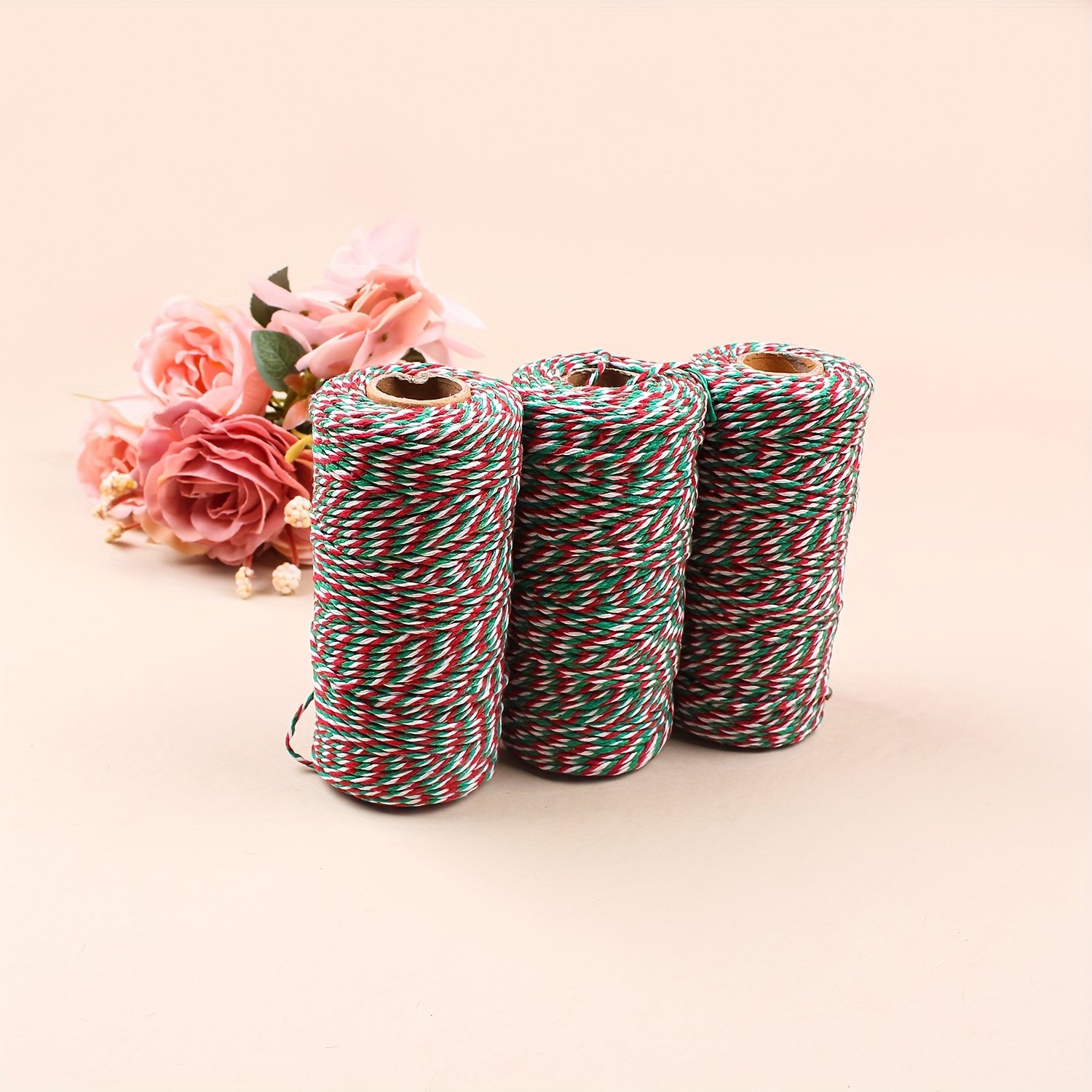 Amistad 328 ft. 1 mm Cotton DIY Decorative Rope Packing Twine, Green &  White - 2 Piece