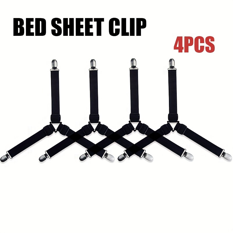 Bed Sheet Holder Straps, Adjustable Bed Sheet Fastener and 3 Way Mattress  Cover Holder Fasteners The Triangle Bed Sheet Keeper with Heavy Duty Grippers  Clips (Triangle white/ Black Set of 6) 