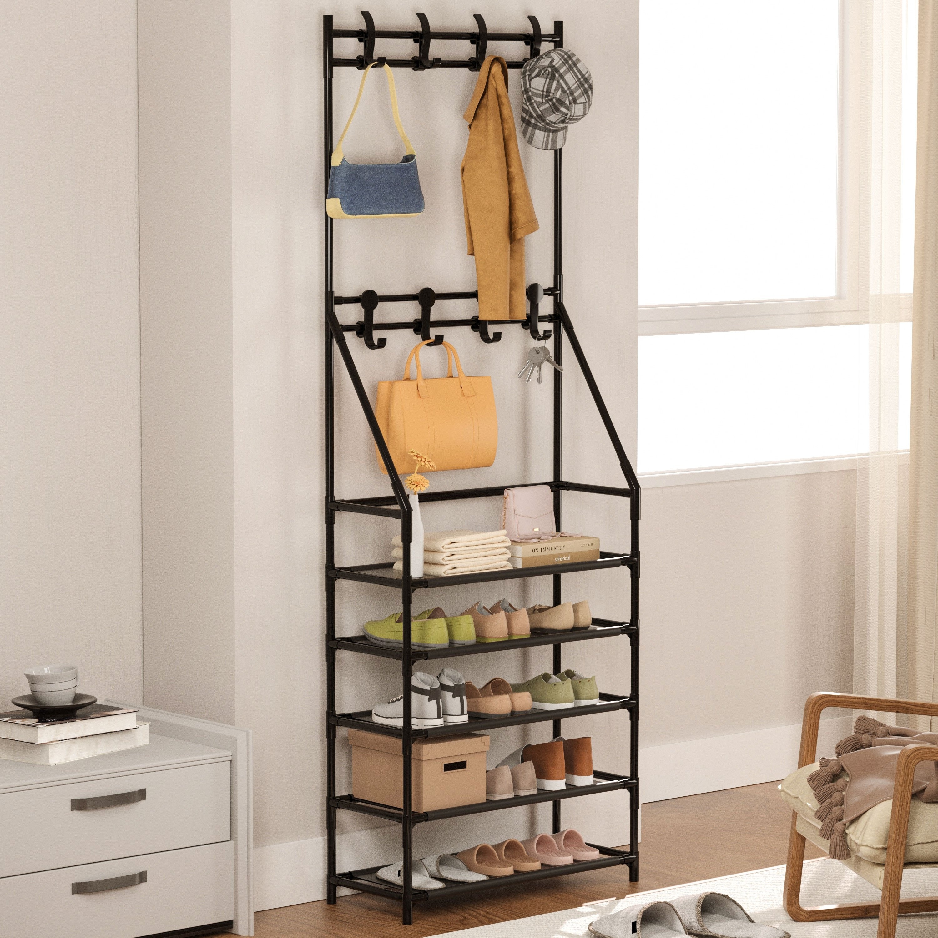 Simple Coat Rack Shoe Rack Integrated Floor Corner Storage - Temu