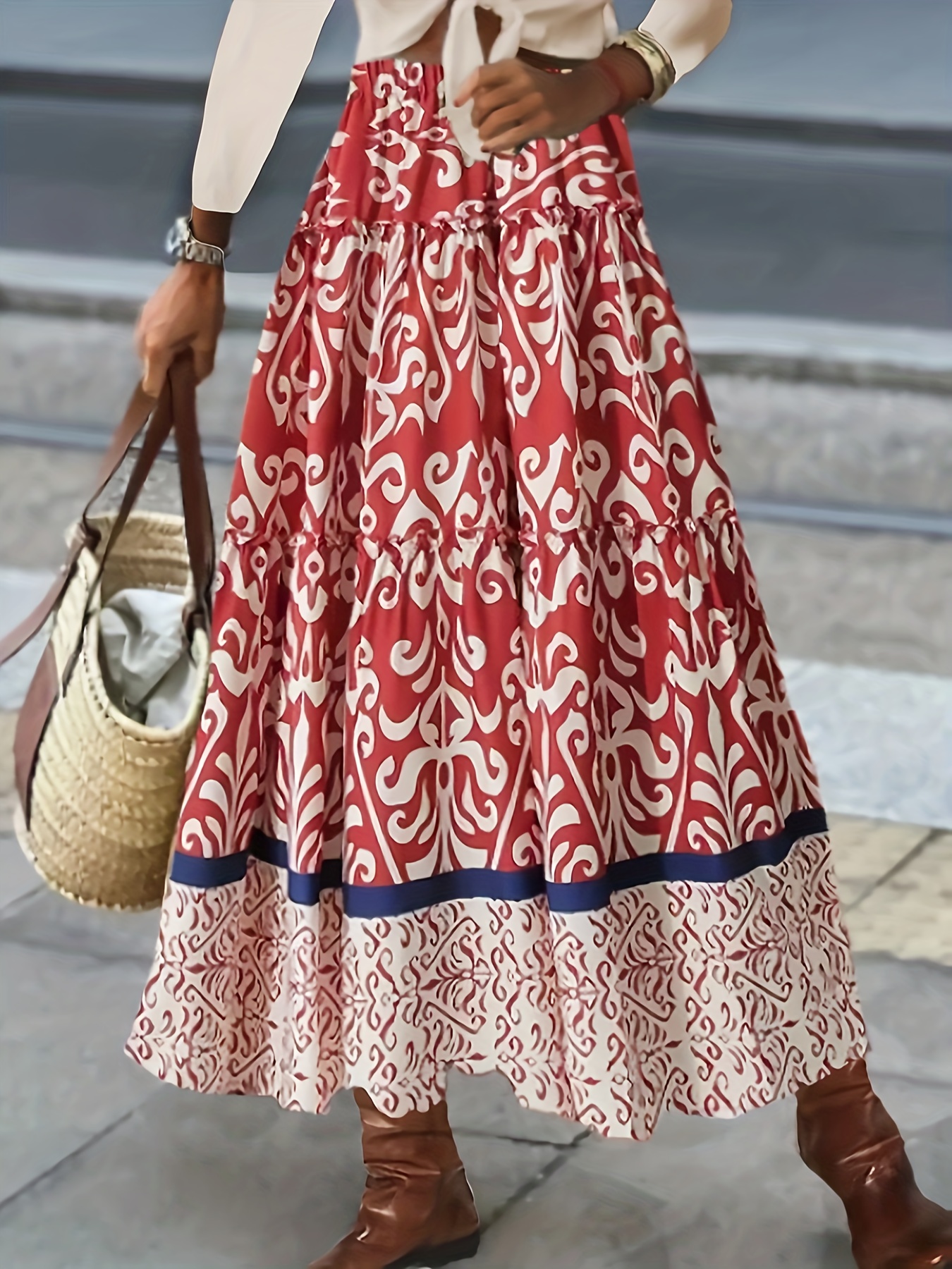 Tribal Print High Waist Skirts Vacation Comfy Maxi Skirts - Temu