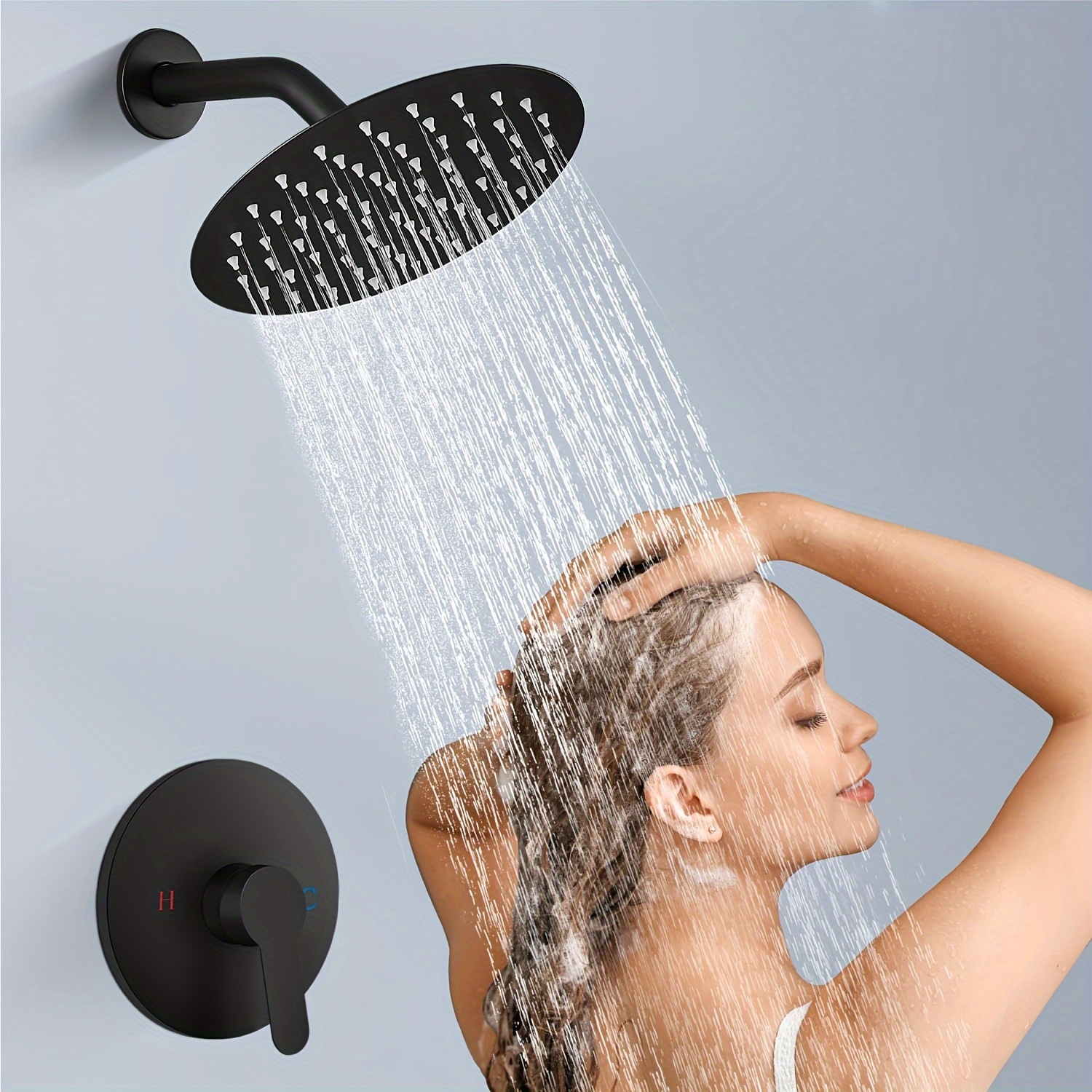  Sistema de ducha negro mate con barra deslizante, cabezal de  ducha de lluvia redondo de latón con ducha de mano de 3 vías, juego de grifo  mezclador de ducha montado en