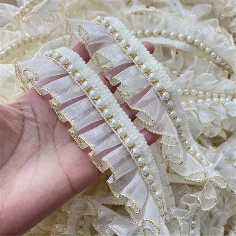 1 Yard Ruffle Trim Pearl Skirt Dress Doll Collar Ribbon - Temu