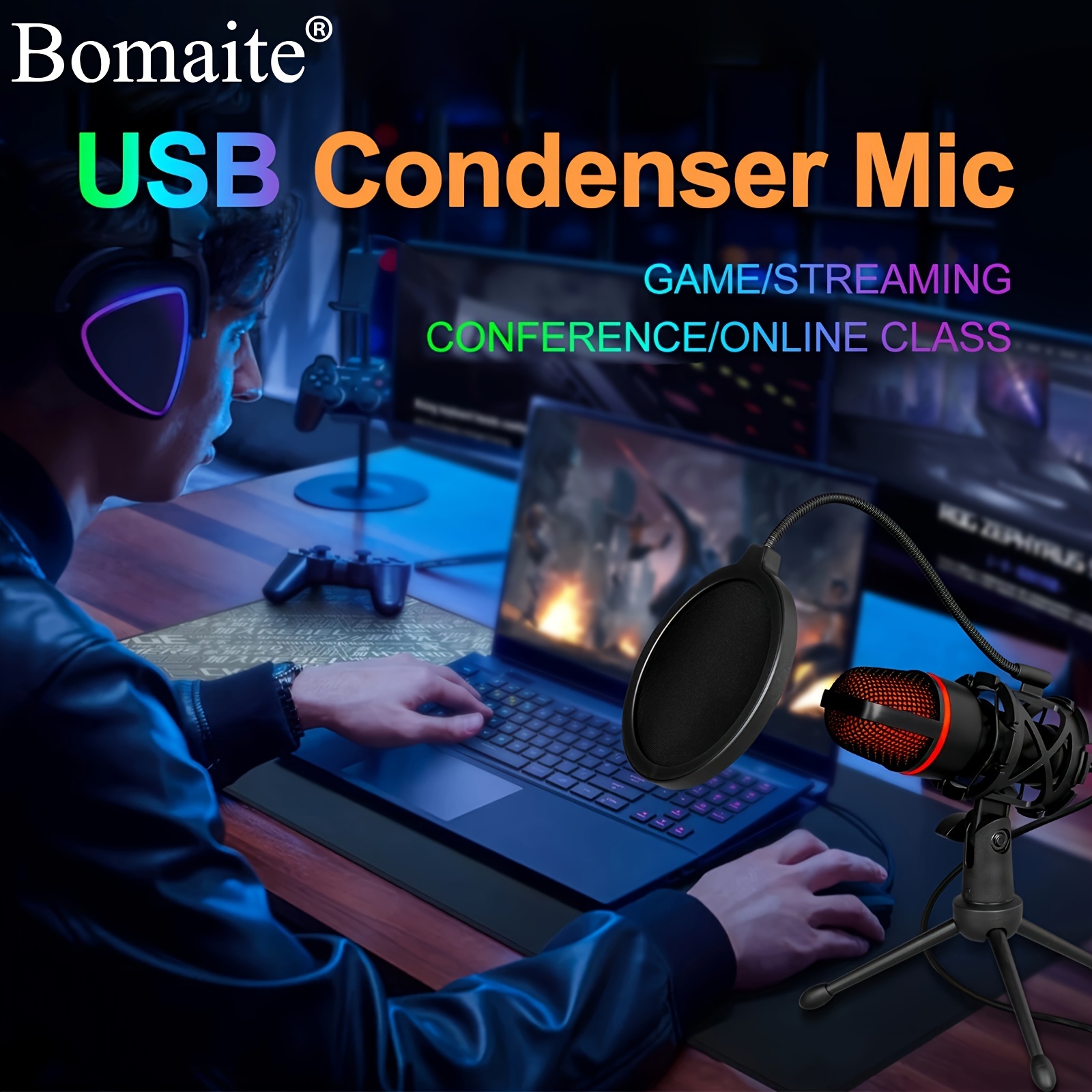 Microphone à pied USB pour ordinateur - Micro de bureau - Microphone de  gamer PC PS4 (Bleu) - Microphone - Achat & prix