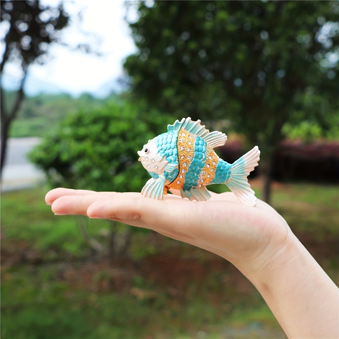 Tropical Fish Figurine Decorative Jewelry Box, Hinged Trinket Box