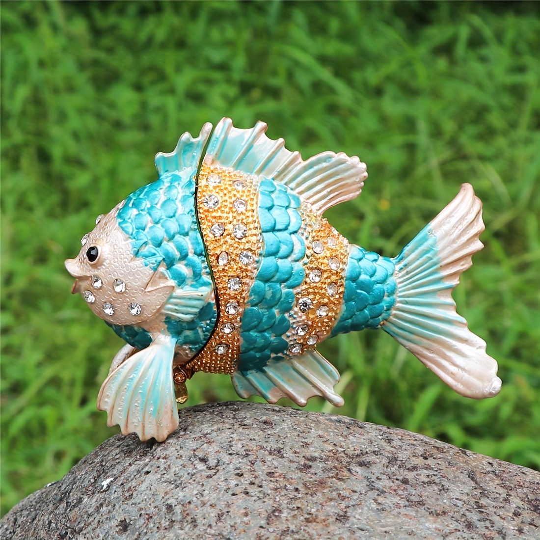 Tropical Fish Figurine Decorative Jewelry Box, Hinged Trinket Box