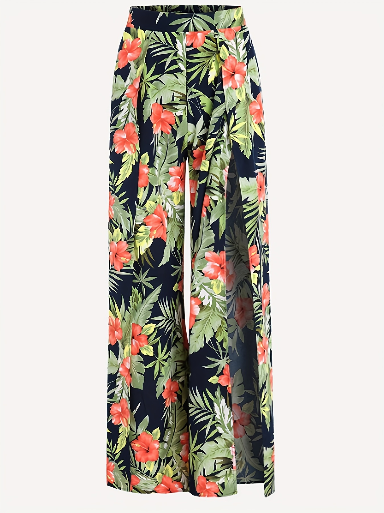 Boho Tropical Print Two-piece Set, Off Shoulder Crop Top & Split Pants  Outfits, Women's Clothing