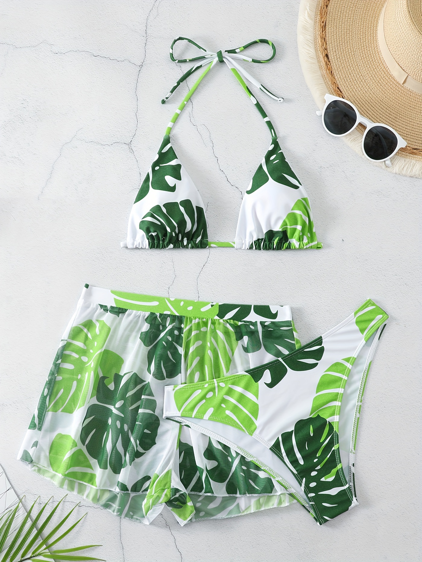 Tangerine Red Drawstring Tropical Leaf Print Swimsuit V Neck - Temu Canada