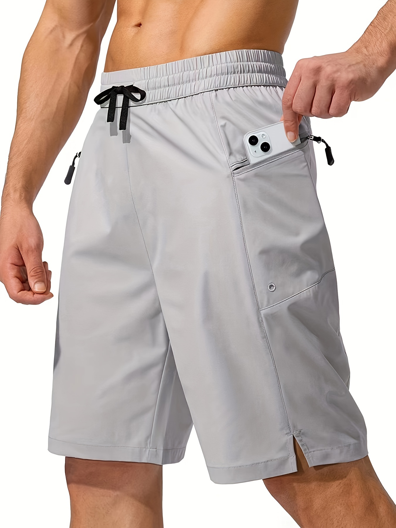 Men's Solid Compression Shorts Zipper Pocket Athletic Quick - Temu