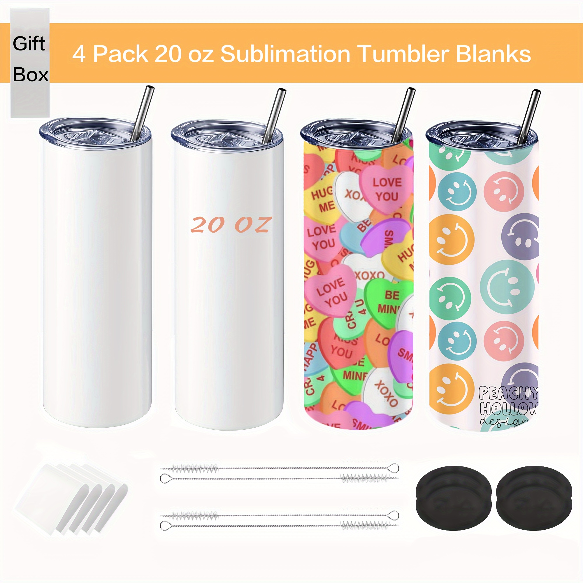 6pcs, 12oz Sublimation Tumblers Bulk, Sublimation Tumbler Cups With Handle,  Straight Double Wall Sublimation Water Bottle Blanks For Heat Press