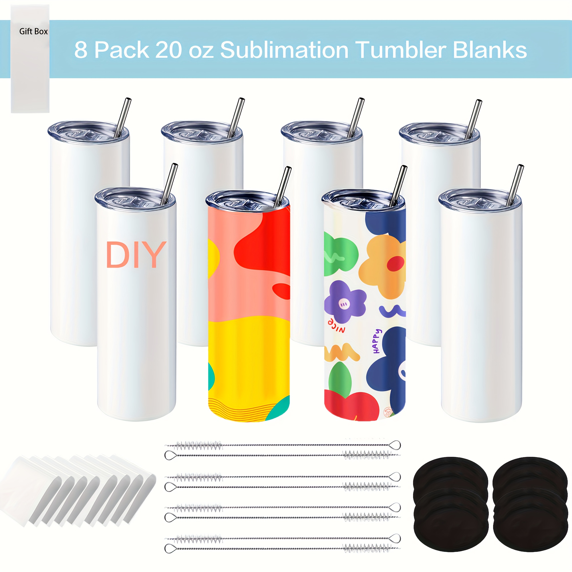 25/10 Pack Sublimation Tumblers Bulk 20 oz Skinny Straight Blank Tumbler  Cups with Individual Gift Boxed for Heat Transfer DIY Craft