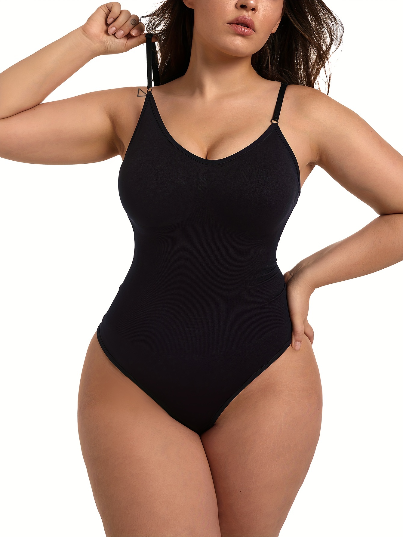 Women's Simple Shapewear Bodysuit, Plus Size Seamless Tummy Control  Sculpting Cami Body Shaper