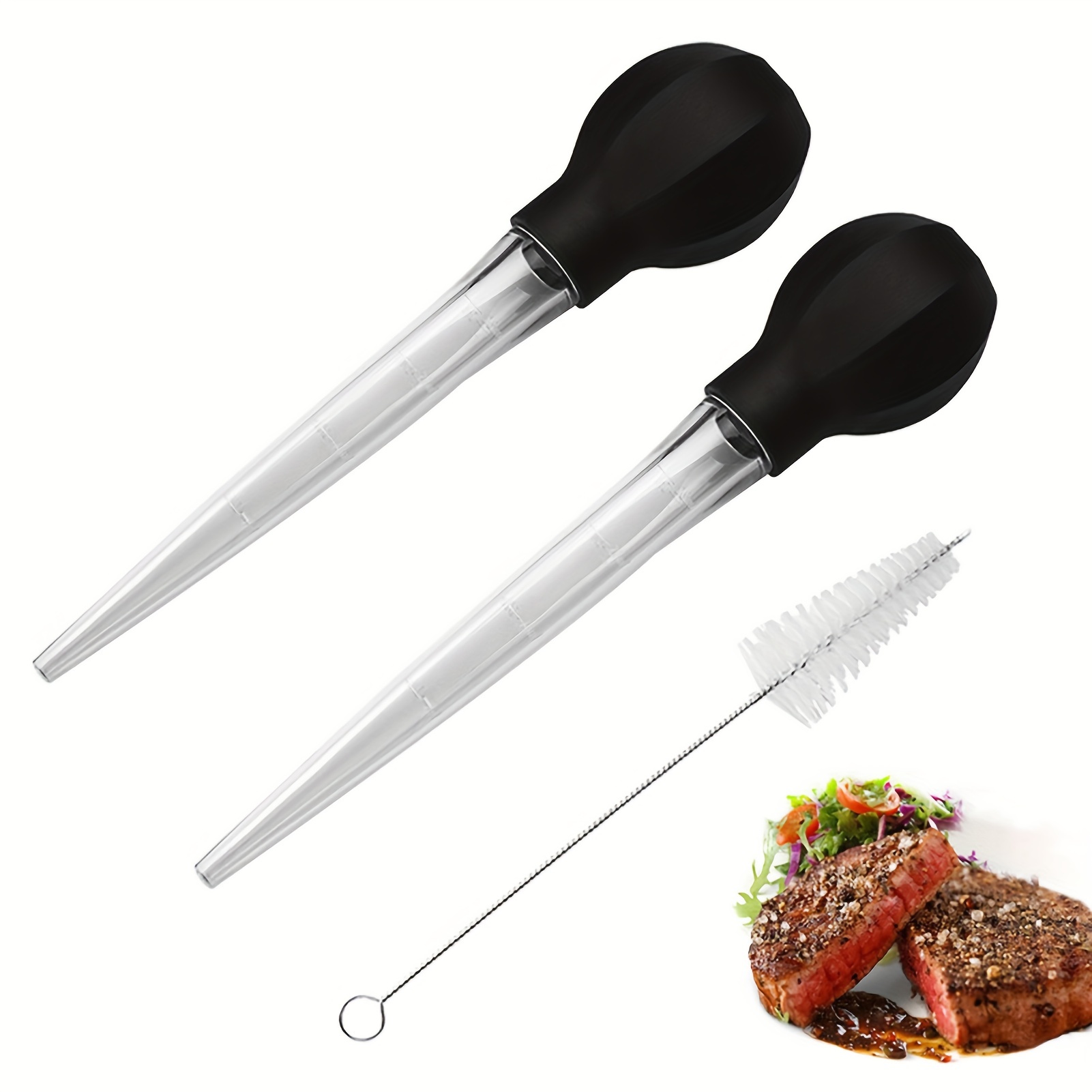 Turkey Baster With Cleaning Brush - Food Grade Syringe Baster For Cooking &  Basting With Detachable Round Bulb - Ideal For Butter Drippings, Glazes,  Roasting Juices For Poultry (black) - Temu