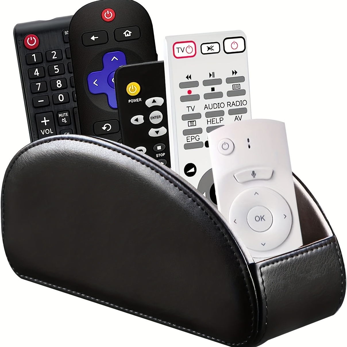 Porta mandos a distancia, organizador de mandos a distancia de PU con 5  compartimentos, para mandos de TV/controladores de calefacción/suministros  de oficina : : Oficina y papelería