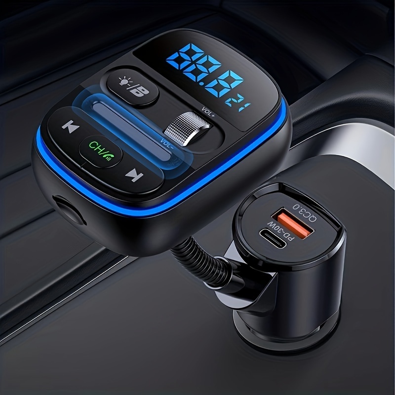 Transmisor FM Bluetooth (versión mejorada) Kit adaptador de radio  inalámbrico en el coche W 1.8 pulgadas pantalla a color manos libres  llamada QC3.0 y