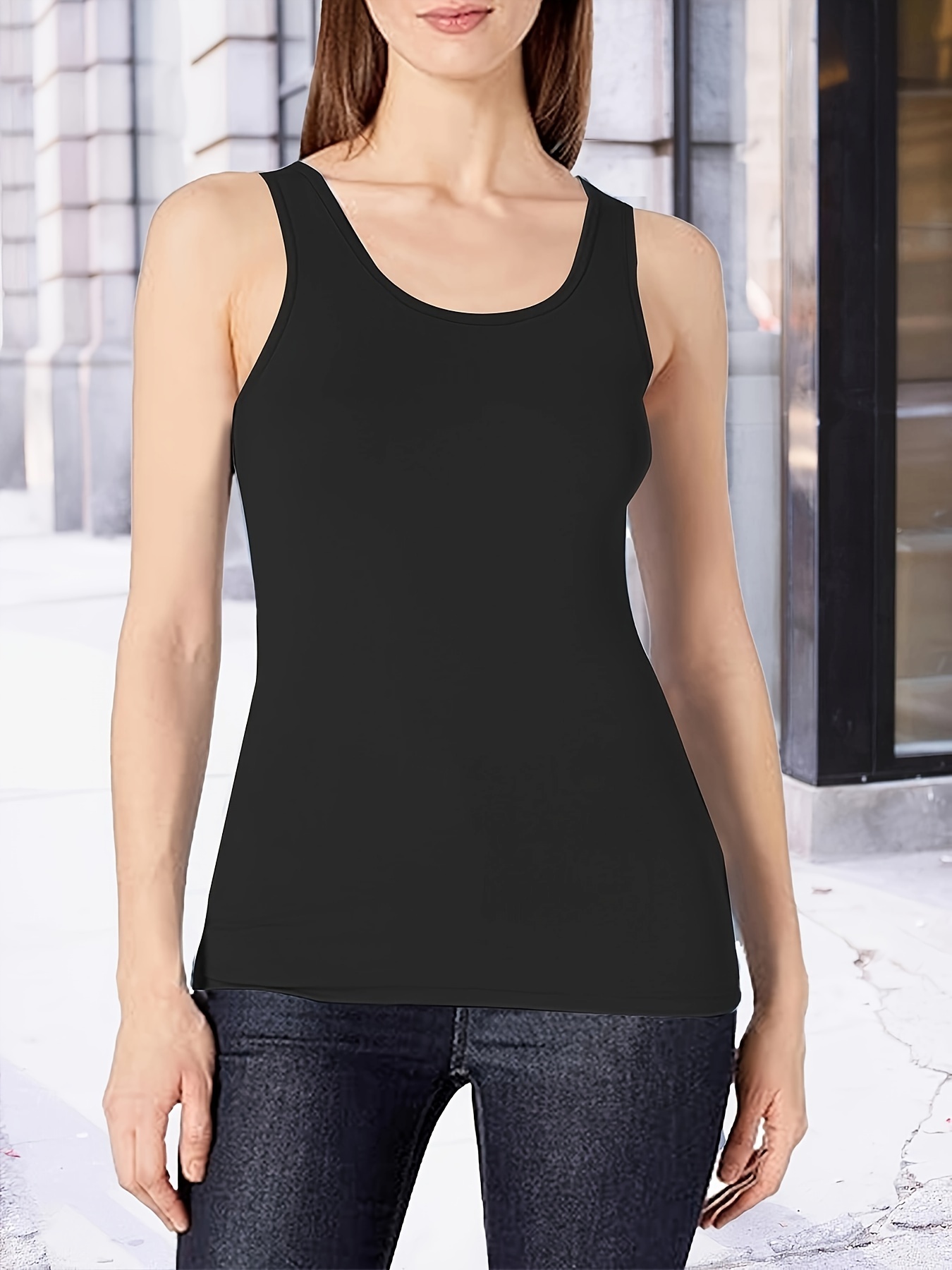 Solid U shaped Neck Tank Top Casual Sleeveless Top Summer - Temu