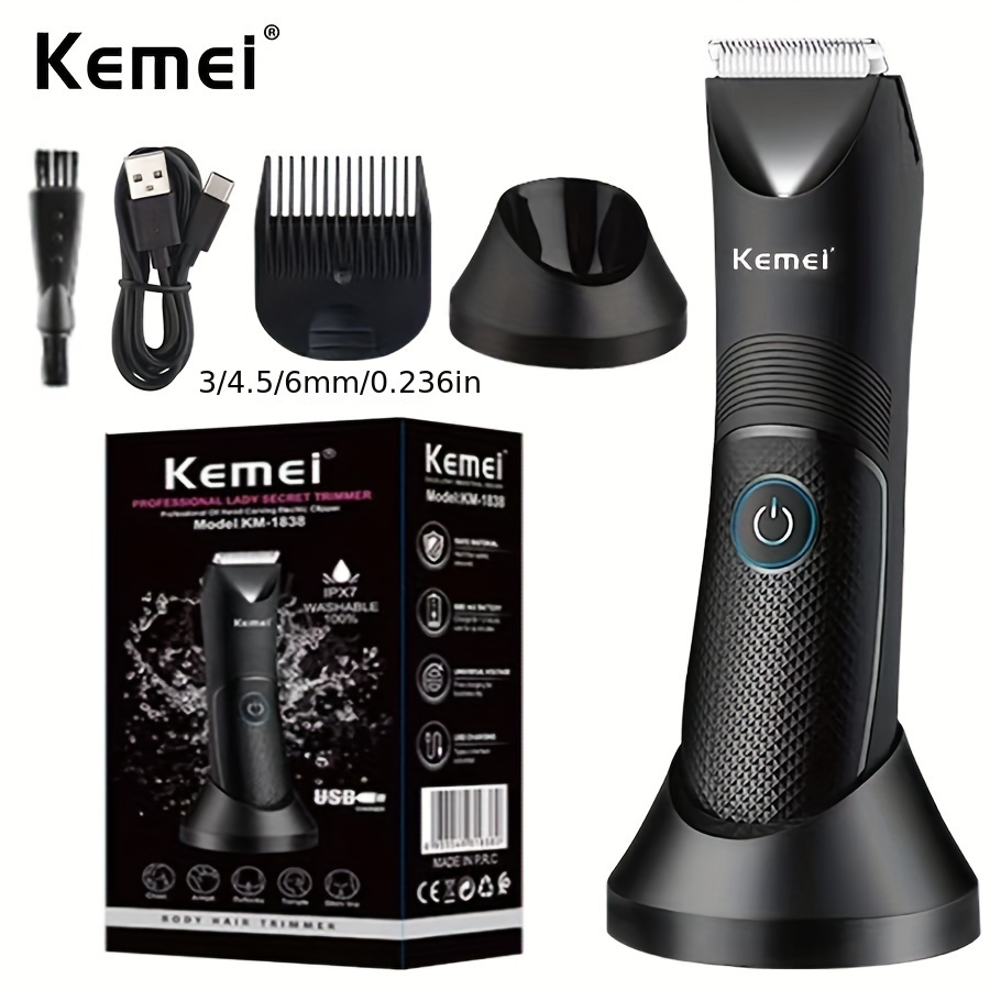 Kemei KM-1838/KM-1840 LED Washable Groin & Body Trimmer for Men & Women  Electric Face Beard Hair Trimmer Rechargeable Private Body Shaver