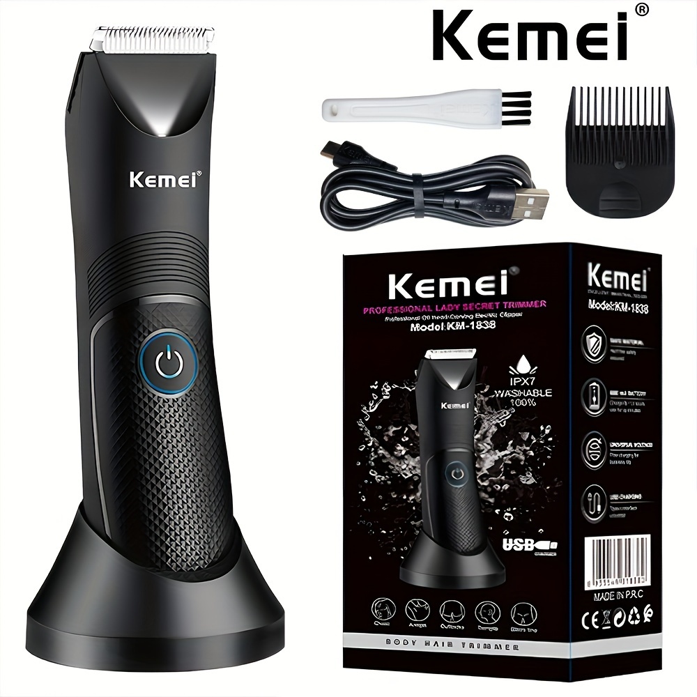 Kemei KM-1838/KM-1840 LED Washable Groin & Body Trimmer for Men & Women  Electric Face Beard Hair Trimmer Rechargeable Private Body Shaver