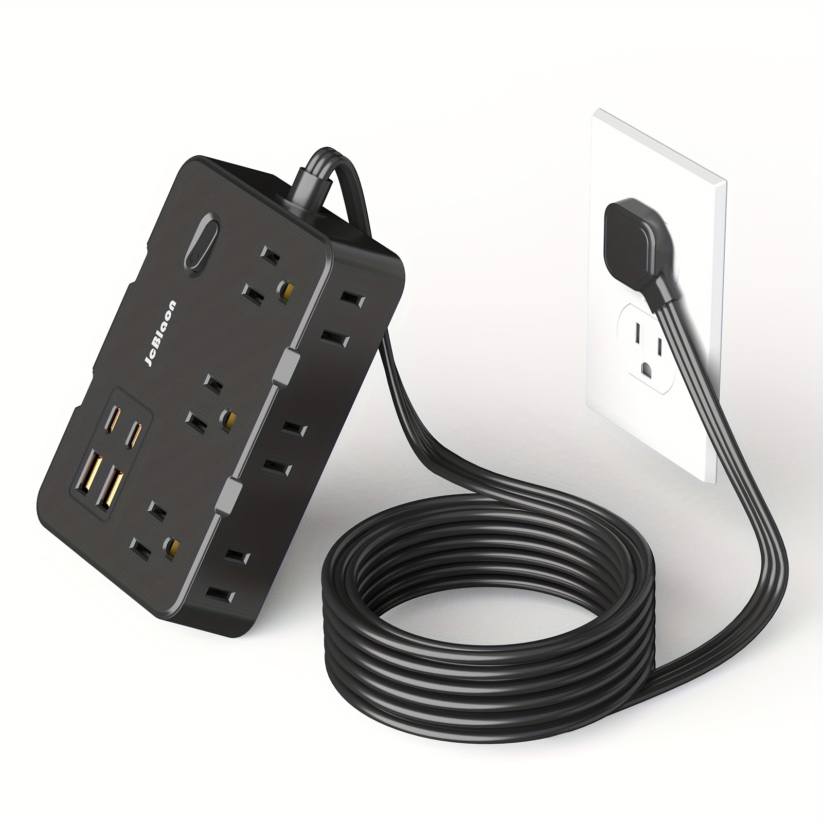  HOPOW Regleta de alimentación de enchufe plano con  interruptores individuales, cable de extensión plano ultrafino de 10 pies,  protector de sobretensiones de 5 salidas con 2 USB-C (20 W PD) y