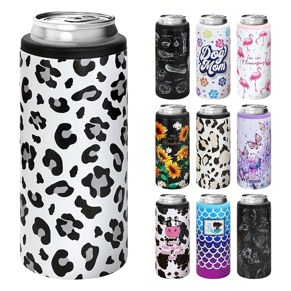 Maars Skinny Can Cooler for Slim Beer & Hard Seltzer  Stainless Steel 12oz  Sleeve, Double Wall Vacuum Insulated Drink Holder - Blush Leopard 