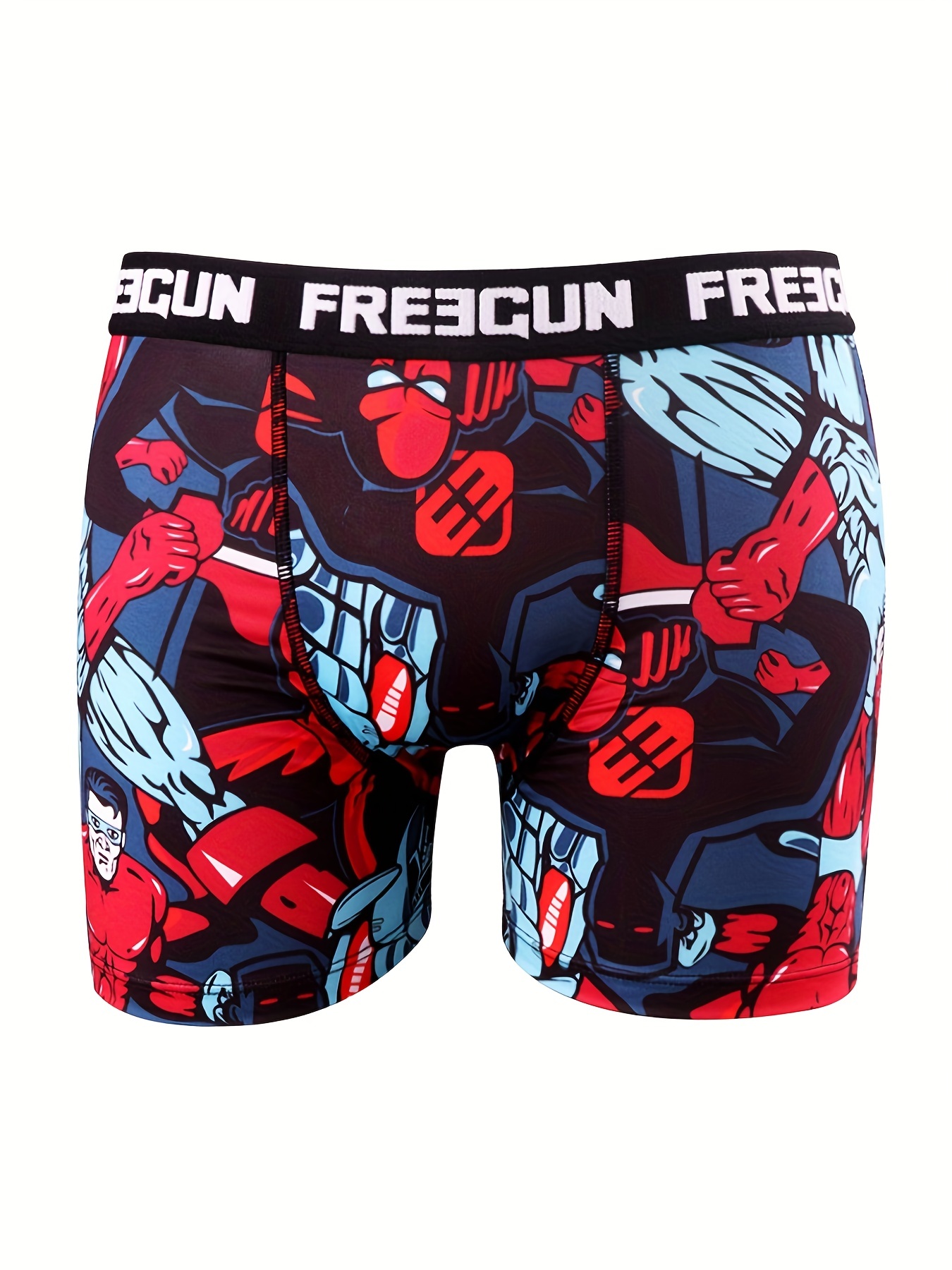 FREEGUN Men s Boxer Underwear Fast dry Polyester Fabric Printing Boxer Lining With Wide Side Waistband Hero Printing