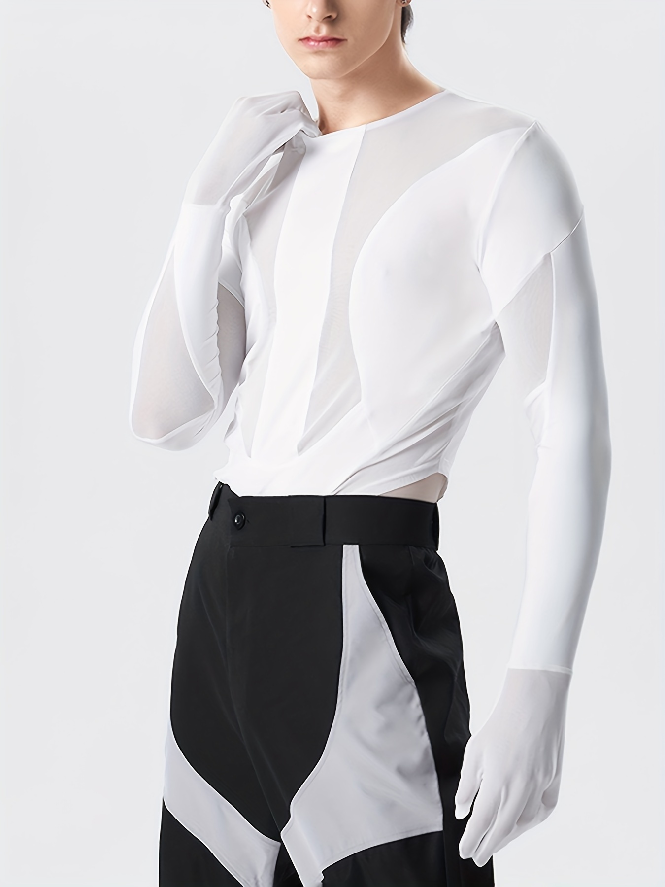 Men Long Sleeves Bodysuit Button Down Shirt Leotard Casual Romper Top  Undershirt
