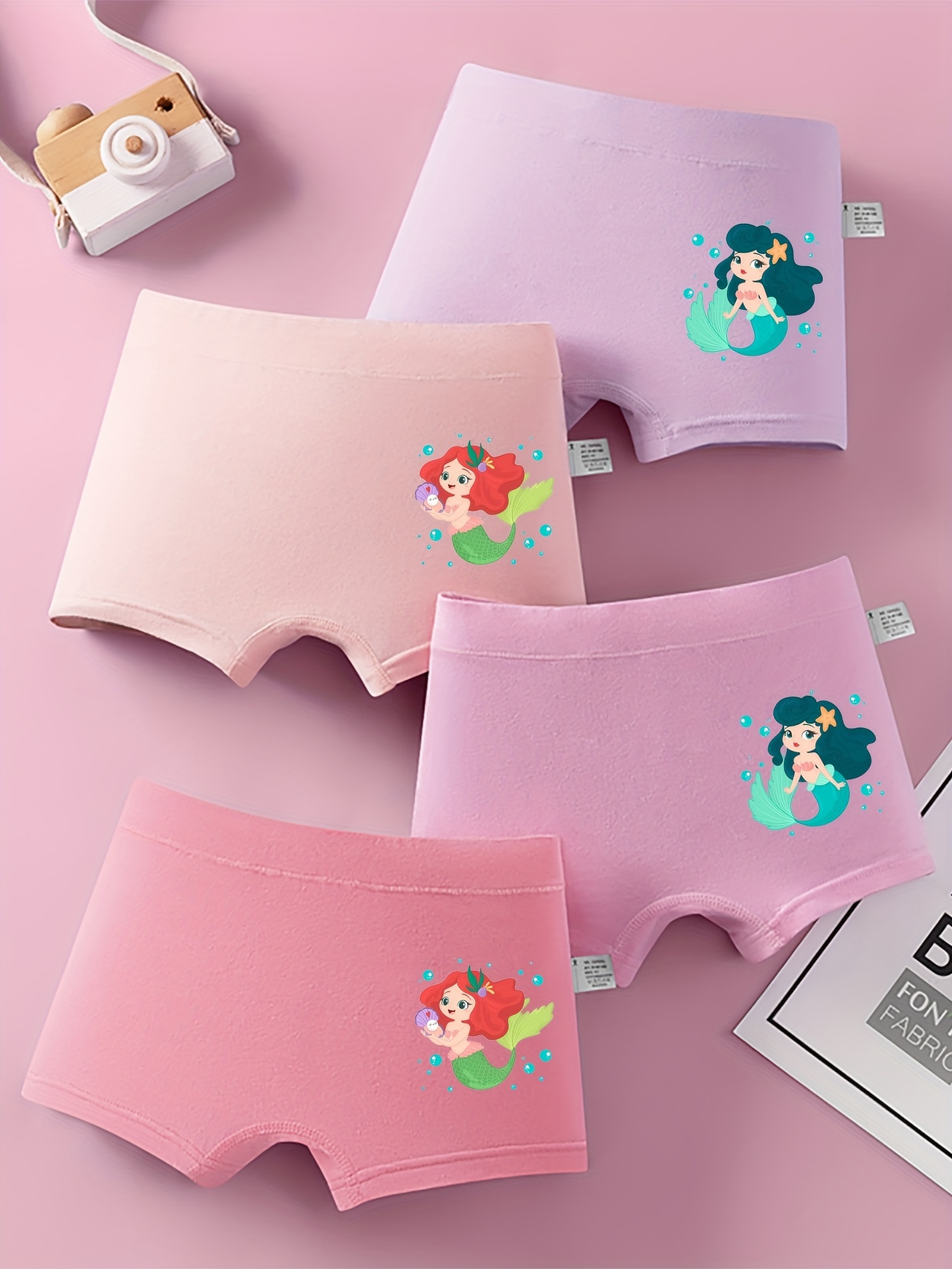 3 PK Toddler Little Girls Cotton Underwear Briefs Kids Panties Mermaid  Pattern