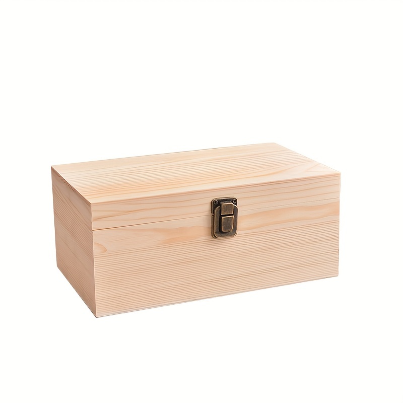 Baúl de madera sin terminar caja de madera con tapa con bisagras y cierre  frontal, rectángulo sin pintar, manualidades, cajas de madera para