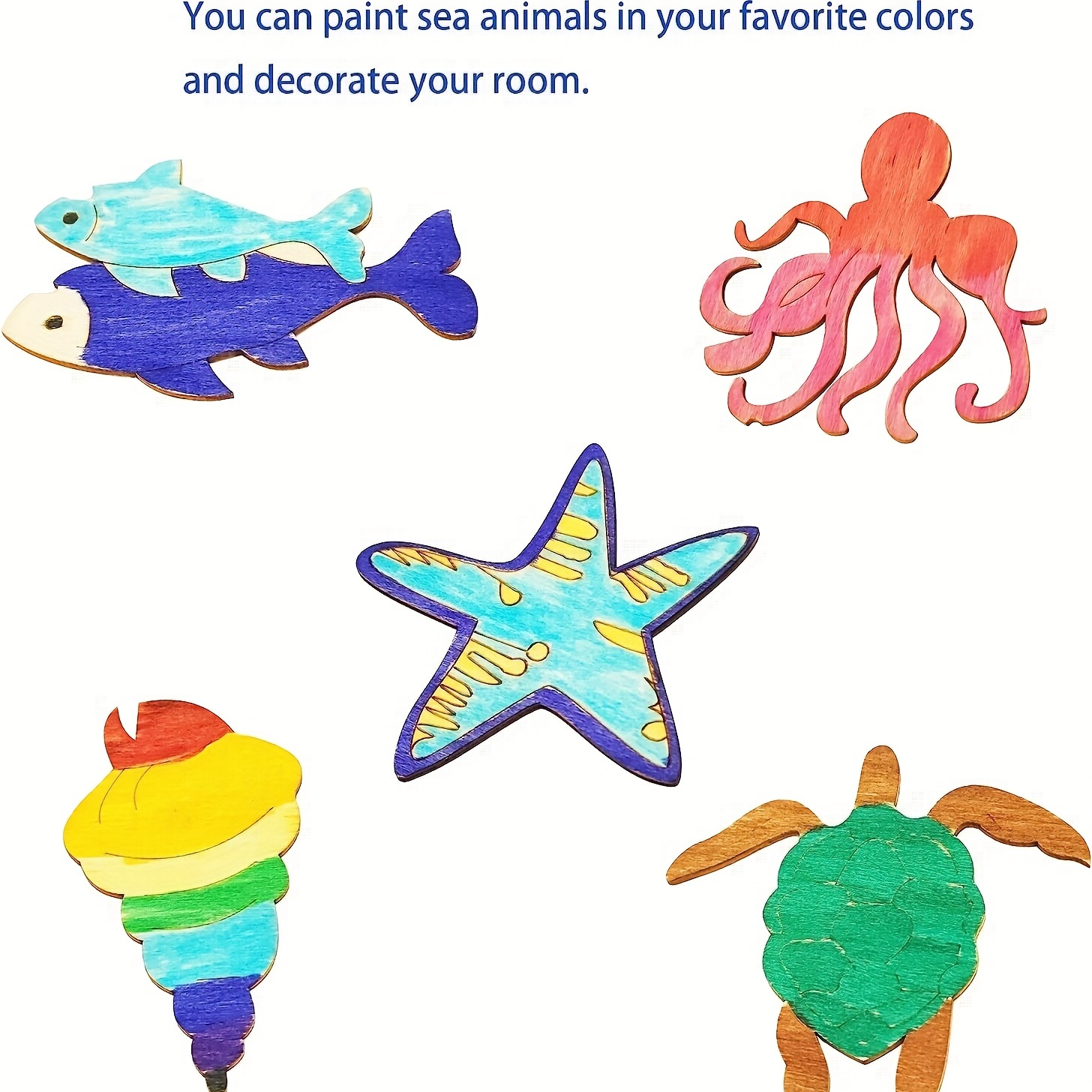 50pcs Unfinished Wood Cutouts Sea Animal Star Fish Shaped Wood Pieces for  Kids DIY Art Craft