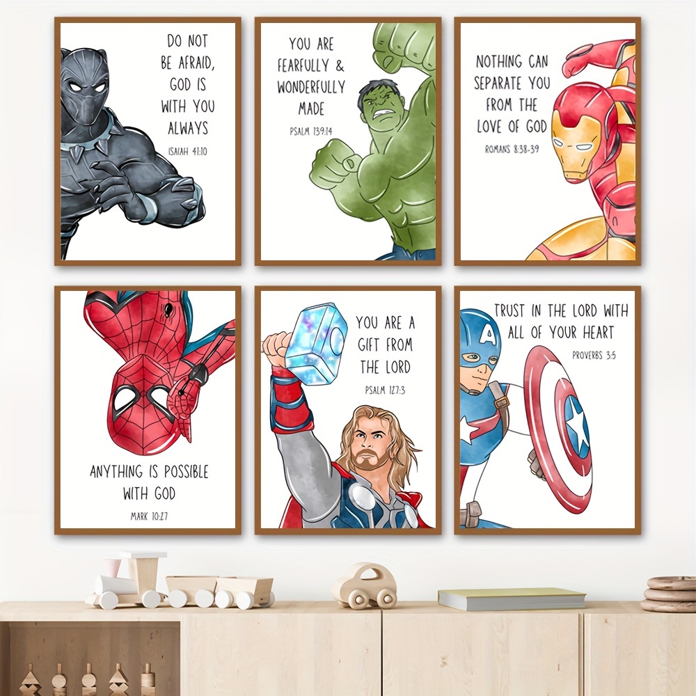 Pegatinas de pared de superhéroes, póster 3D, pegatina de pared de