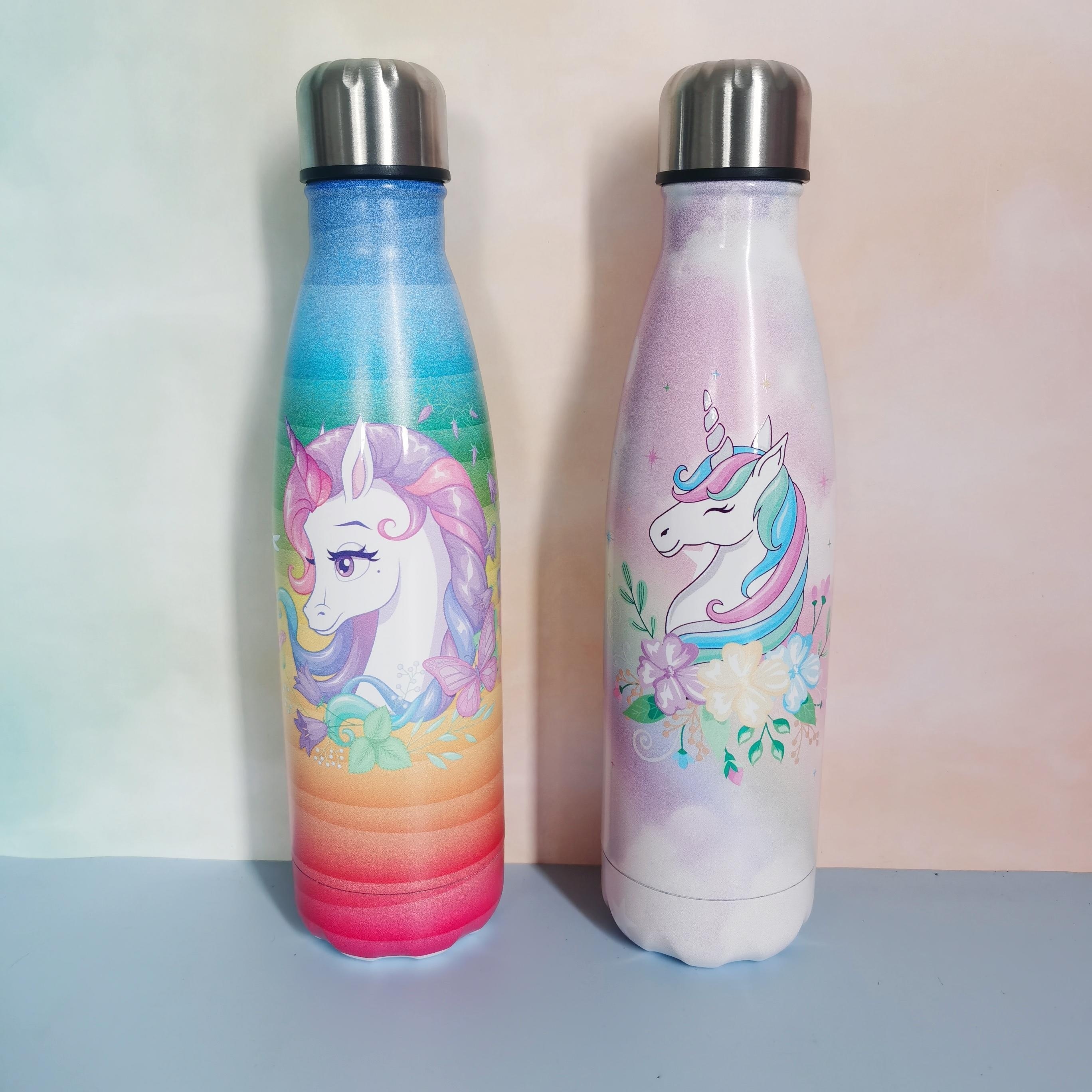 Botella de agua de unicornio para niños termo escolar con tapa