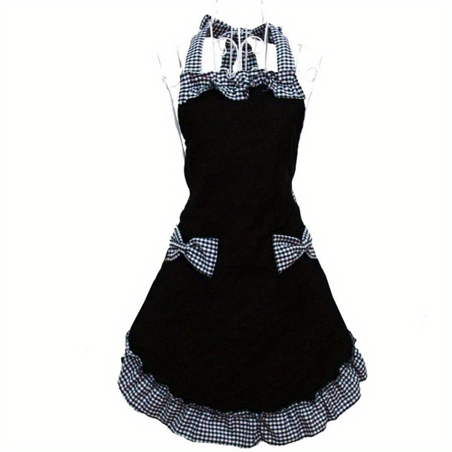 Delantal de encaje Retro Para mujer adulta, vestido Sexy de mucama, babero  de cintura para cocina, limpieza de barbacoa, trabajo, rosa, Negro, Rojo