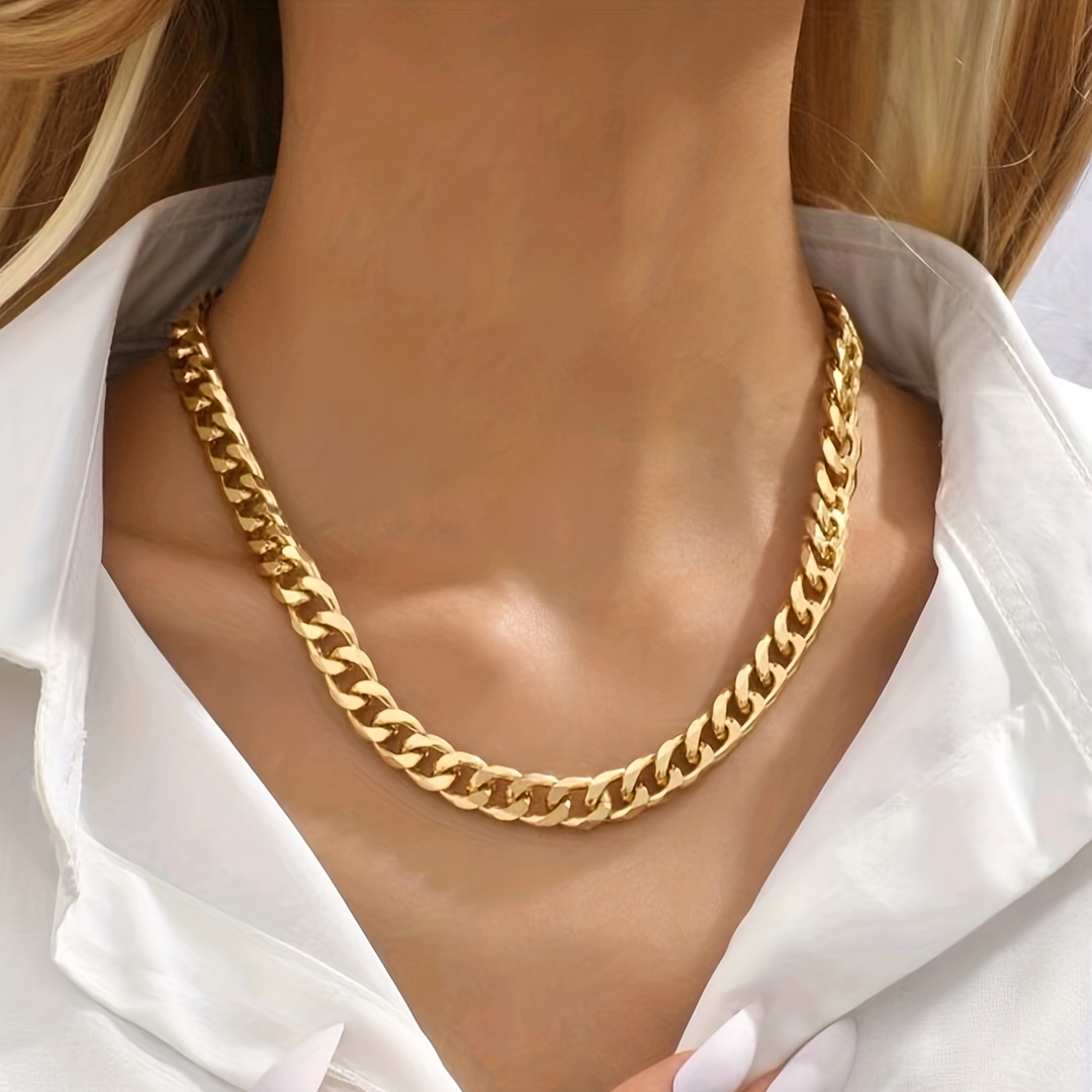 Women Men Statement Stainless Steel Carabiner Clasp Necklace Chunky Curb  Cuban Chain Golden Jewelry Collar Choker