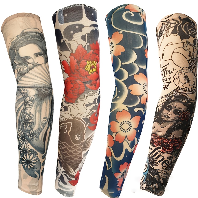 Mangas de tatuaje para hombres, 5 piezas Mangas de brazo Mangas de tatuajes  falsos para cubrir brazos Mangas de protección solar Fundas de manga de