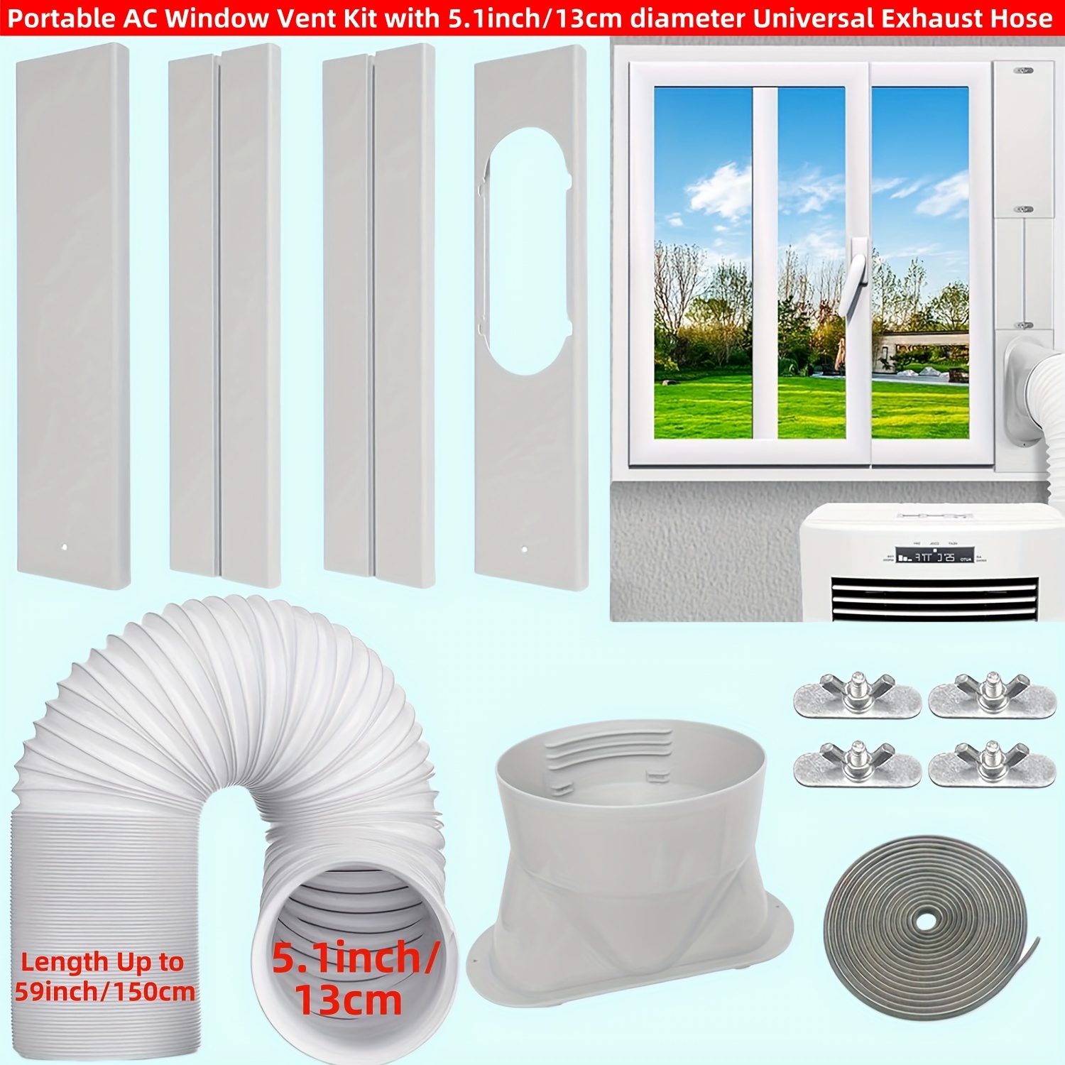 Kit de aire acondicionado portátil para puerta corredera, kit de  ventilación ajustable para puerta corredera de 16.9 a 90 pulgadas, con 2  sellos de