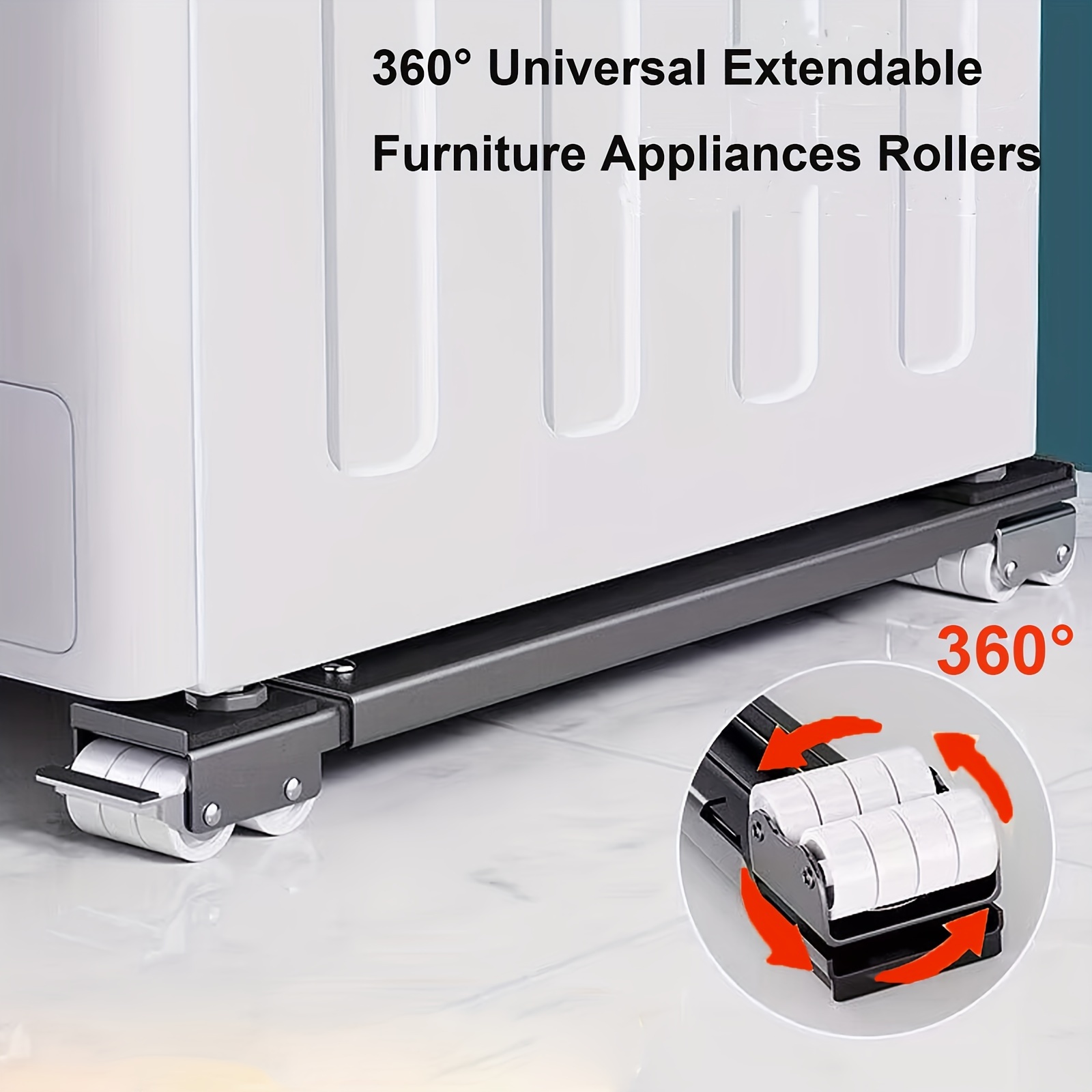 Rodillo móvil extensible para muebles, 2 piezas, ruedas de rodillo móvil  ajustables para lavadora, soporte móvil de metal para refrigerador,  lavadora