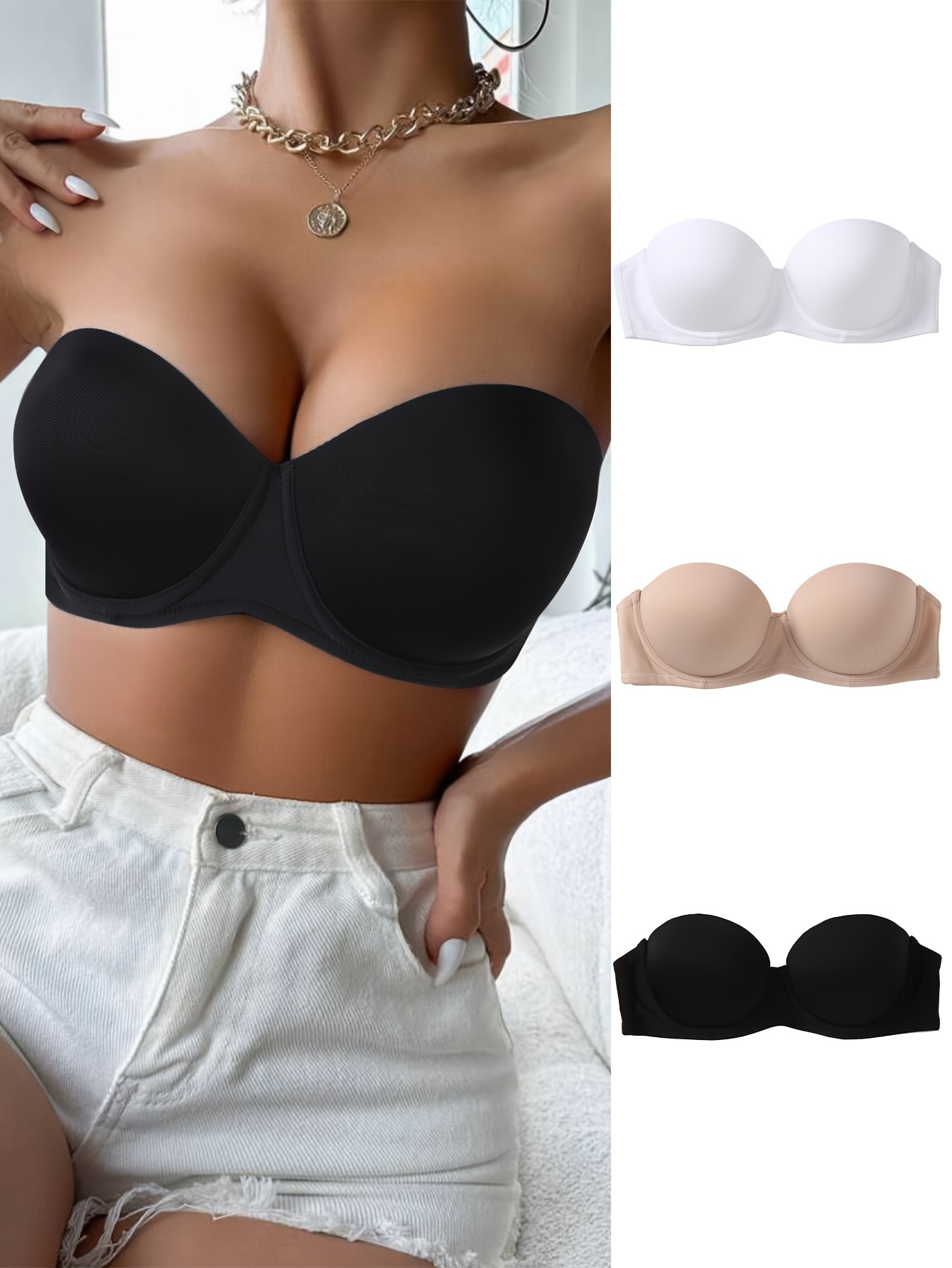 Women's Strapless Backless Push Silicone Sticky Invisible - Temu New Zealand