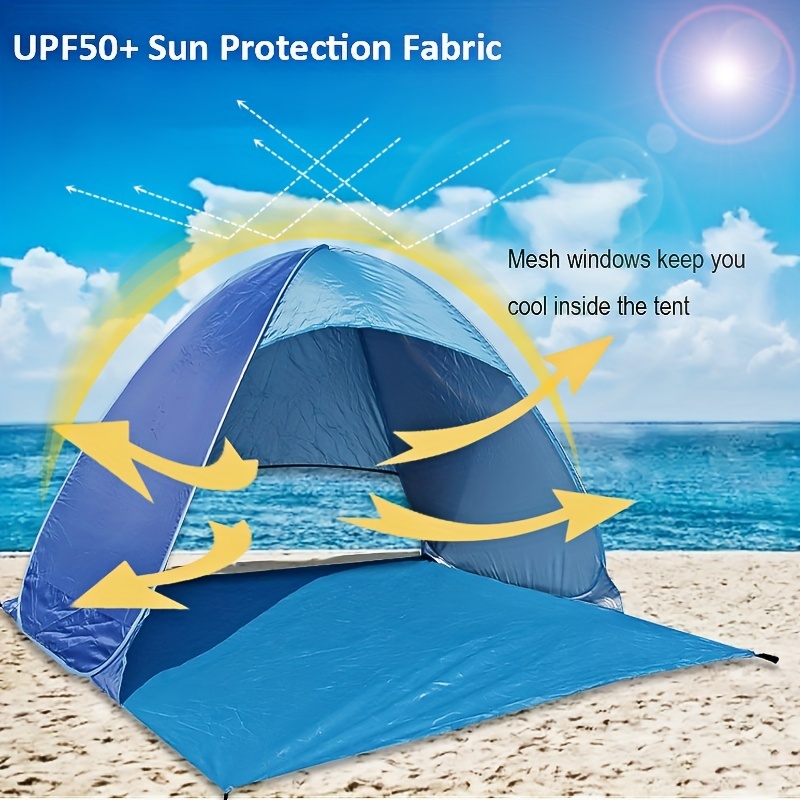 10x10 FT Family Beach Tent Sunshade UPF50+, Large Beach Shade Canopy with  Mat and 4 Poles for Camping,Party,Picnics, Backyard