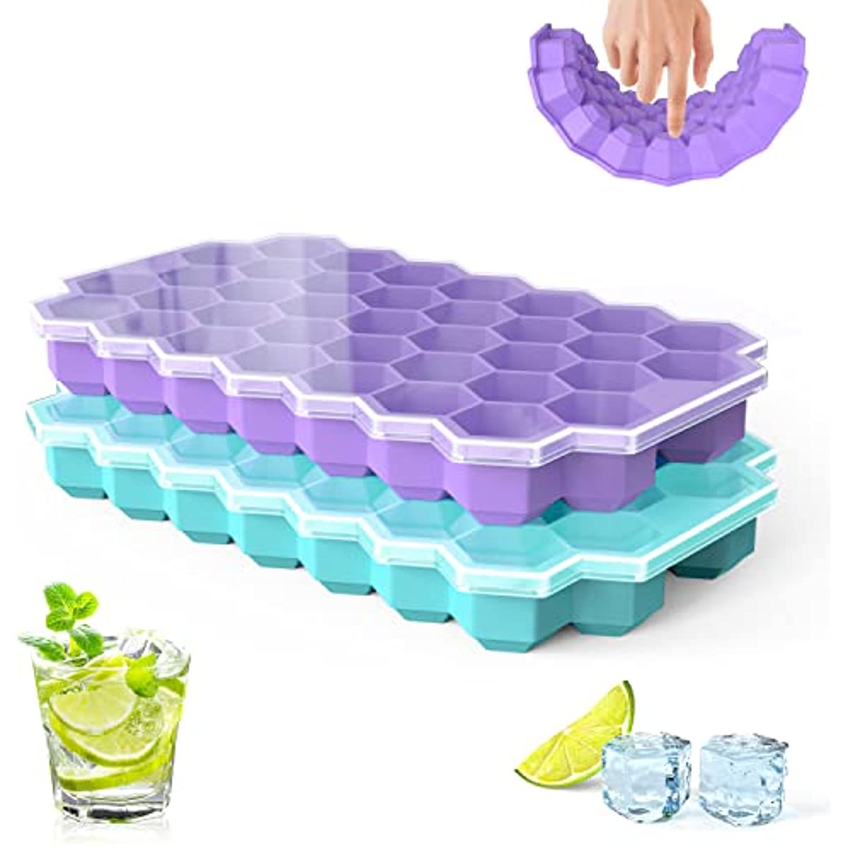 Ice Cube Trays Easy-Release Silicone and Flexible 14-Ice Trays with Spill- Resistant Removable Lid - China Silicone Freezer Tray and Silicone Ice Cubes  price