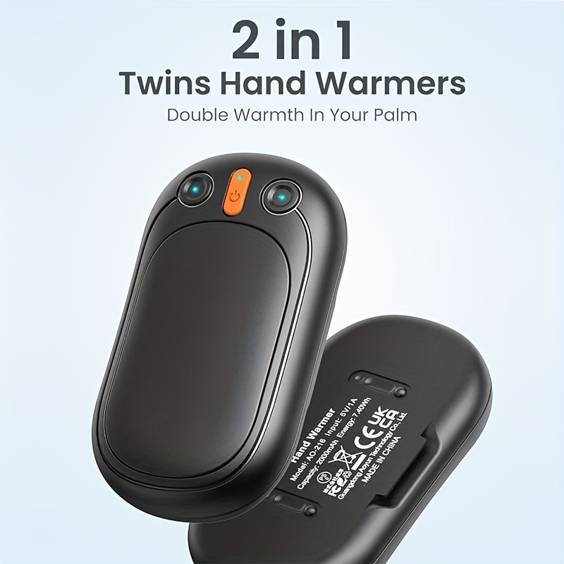 BESKAR Calentador de manos recargable, calentador de manos eléctrico de  5200 mAh, calefacción de doble cara, carga rápida USB, calentador de manos