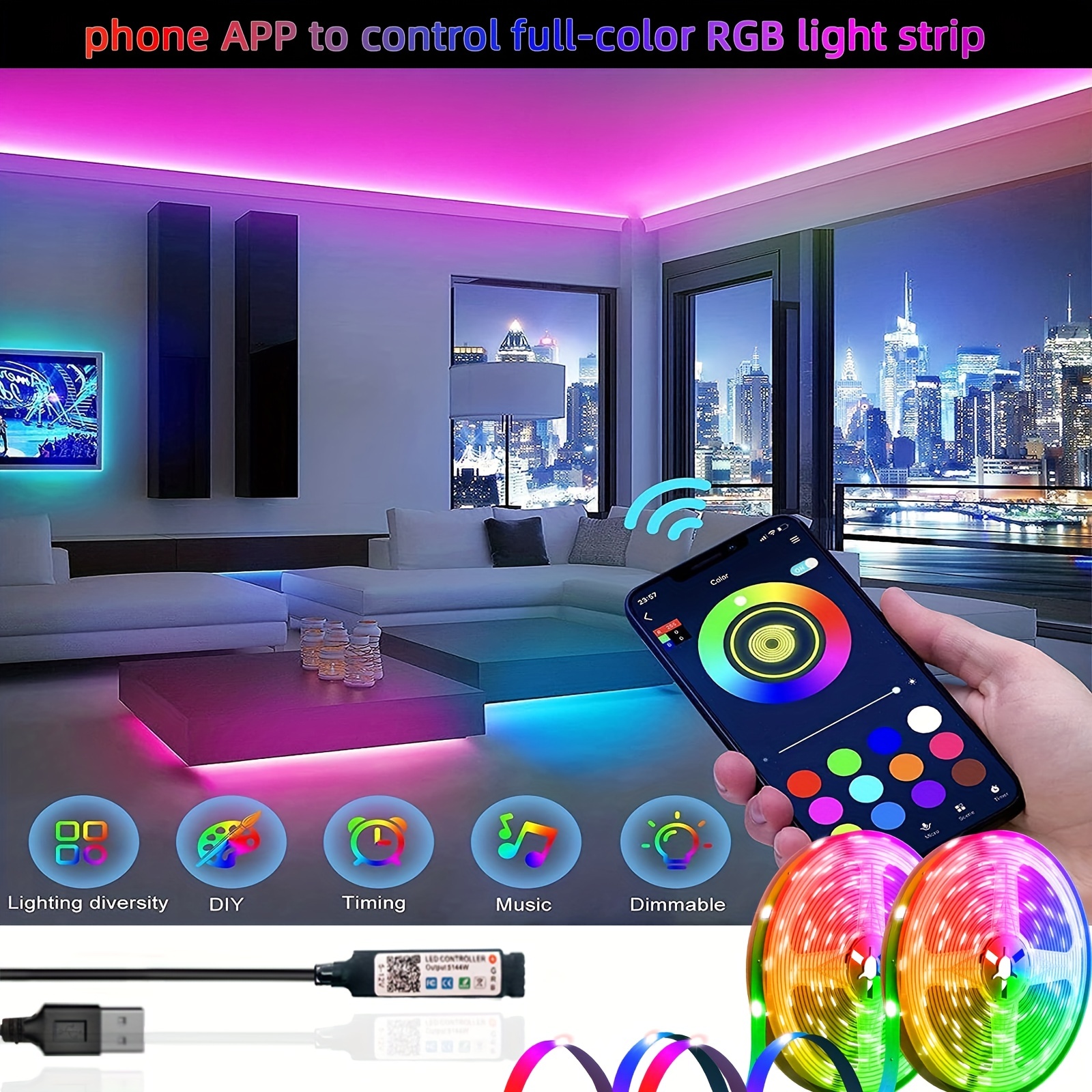 Tira de Luces LED RGB USB Control por APP Bluetooth TV – Compralo Ahora