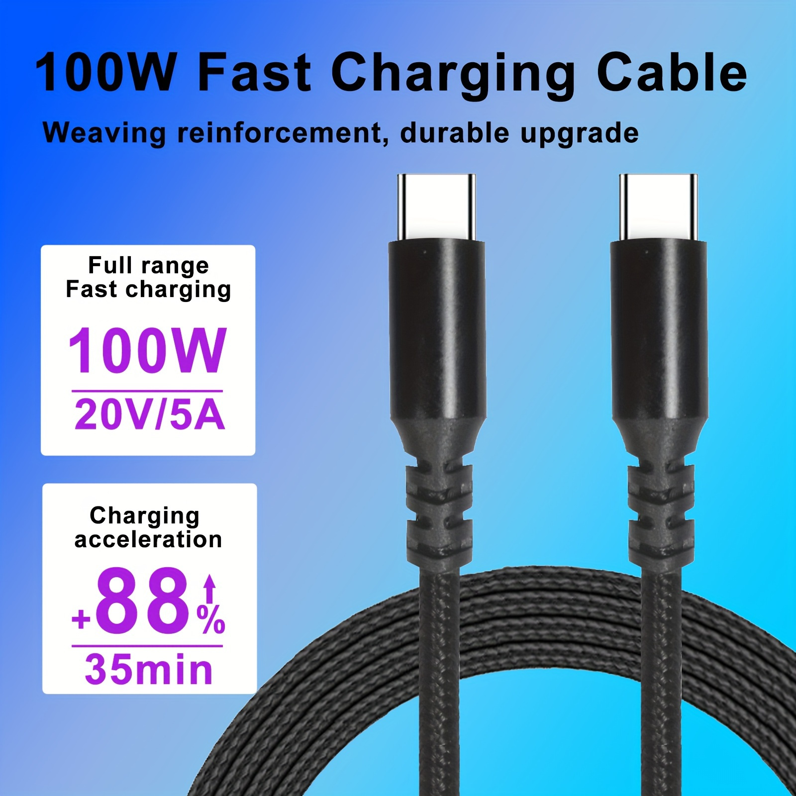 USB C to USB C Fast Charging Cable 6ft 60W with USB A Adapter, 20V3A 180°  Rotating Fast Charge Cable, Nylon Braided Fast Charging Cord Type C