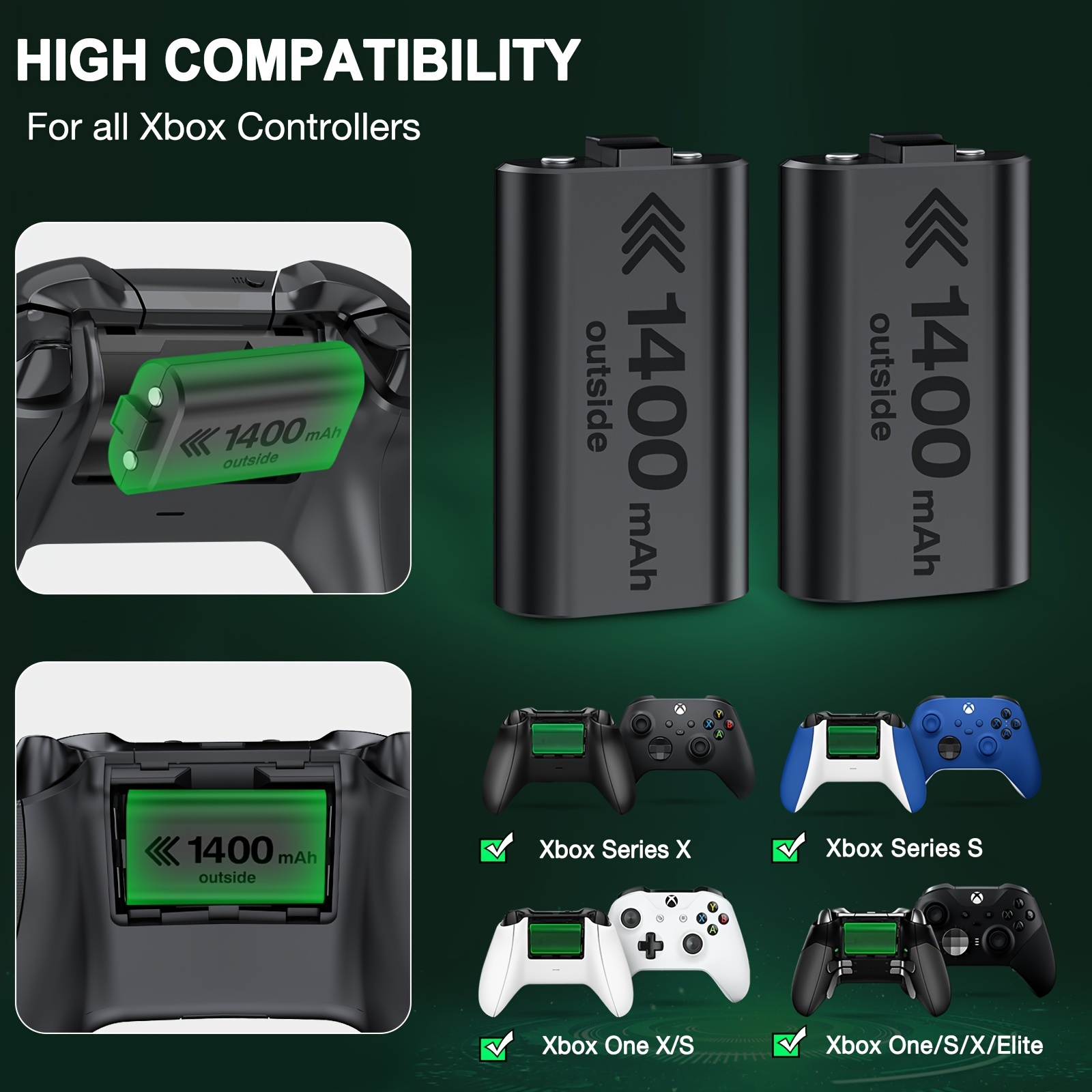  VOYEE Cargador para batería de controlador Xbox, 3 x 2600 mAh  paquete recargable de alta capacidad con estación rápida, indicador LED,  carcasa protectora One/S/X/Elite/Series X