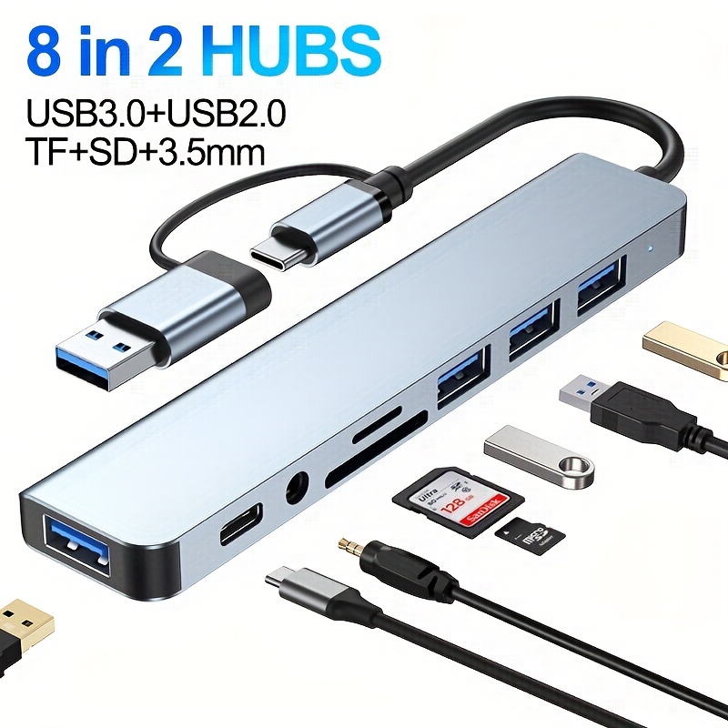 Extensions de mini concentrateur USB, concentrateur de données portable  ultra fin, station d'adaptateur USB, aluminium