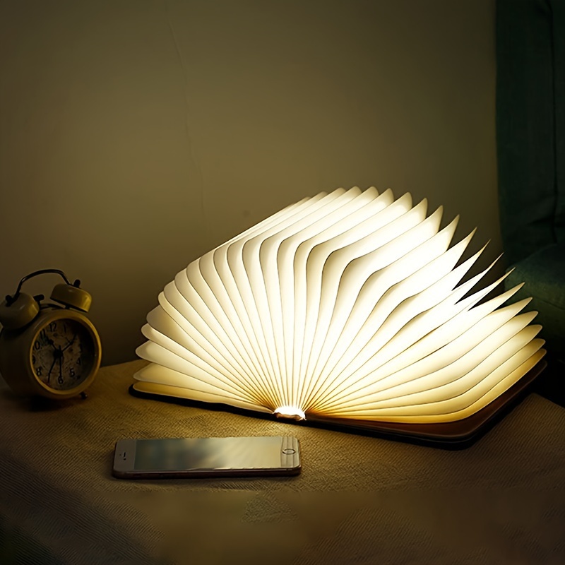 Portable 3 Colors 3D Creative LED Book Night Light Wooden 5V USB Rechargeable