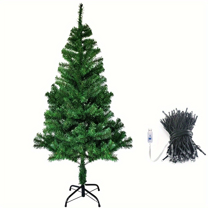 6Ft Artificial Christmas Tree with USB String Lights & Remote & Timer, 240  LED 8 Lighting Modes 850 Branches Tips Metal Base Stand- Detachable Fake