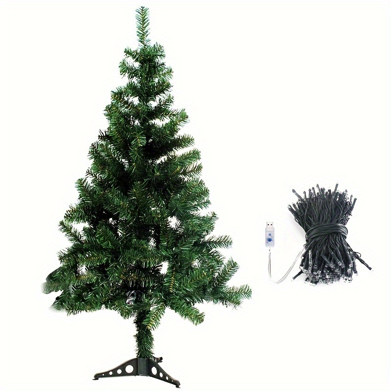 6Ft Artificial Christmas Tree with USB String Lights & Remote & Timer, 240  LED 8 Lighting Modes 850 Branches Tips Metal Base Stand- Detachable Fake
