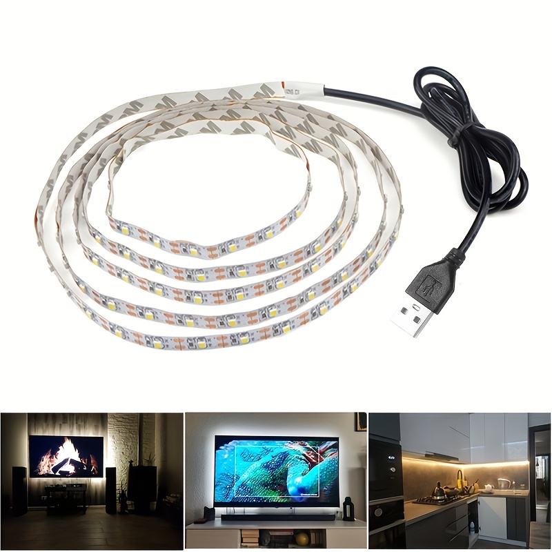 Tira de luces LED para TV, USB, tira de luz de neón flexible DC 5V SMD2835  cinta LED para decoración del hogar y fiesta (1.6 ft, blanco)