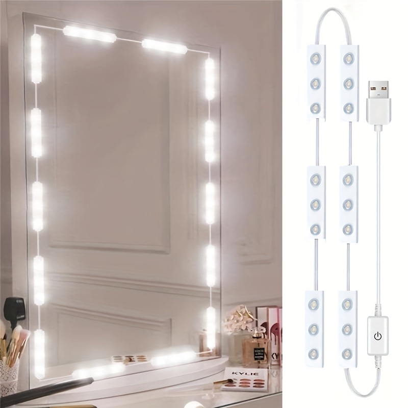4pcs/8pcs/10pcs/14pcs LED Dresser Mirror Front Light , 14 Ampoules  Dimmables, 3 Modes De Couleur
