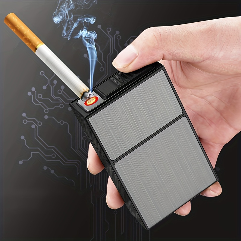 Smoke Cigarette Case 20pcs Capacity Slim Cigarette Holder USB Rechargeable Lighter  Metal Cigarette Case Gift for Men Gadgets - AliExpress