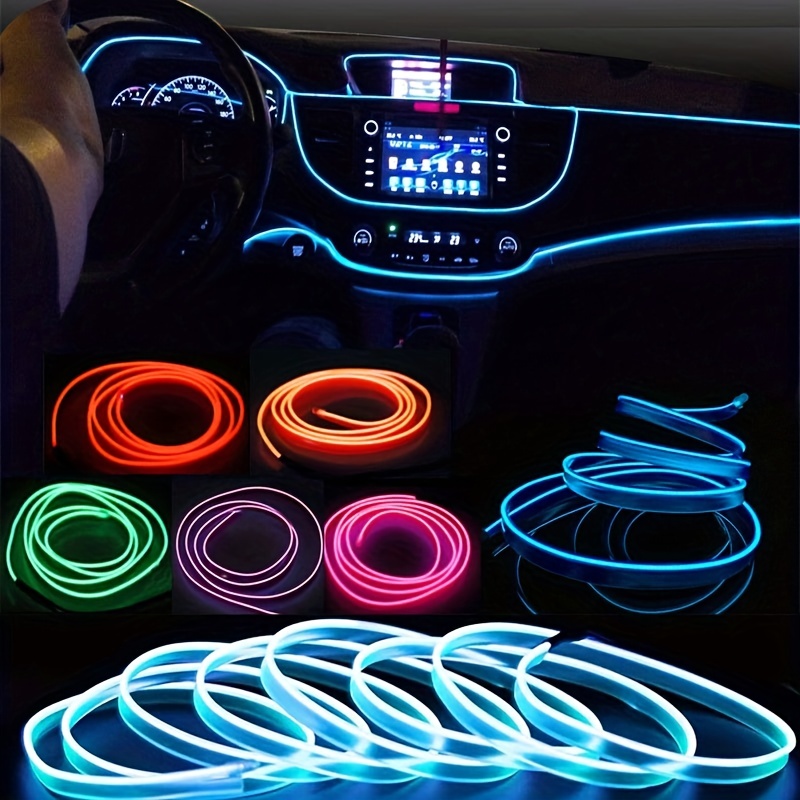 16.4 ft Accesorios para el interior del coche Lámpara de atmósfera EL Línea  de luz fría con USB DIY Decorativo Tablero de tablero Consola Auto LED Luz